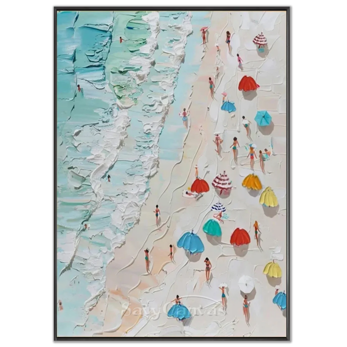 Textured Beach Scene Painting | Large 3D Aerial View Wall Art #ZZ 131