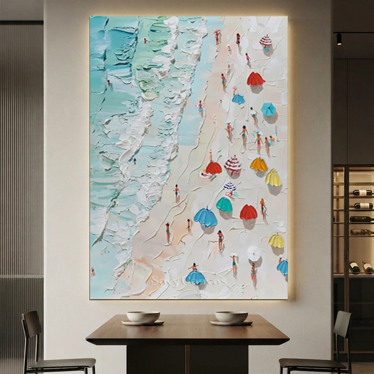 Textured Beach Scene Painting | Large 3D Aerial View Wall Art #ZZ 131