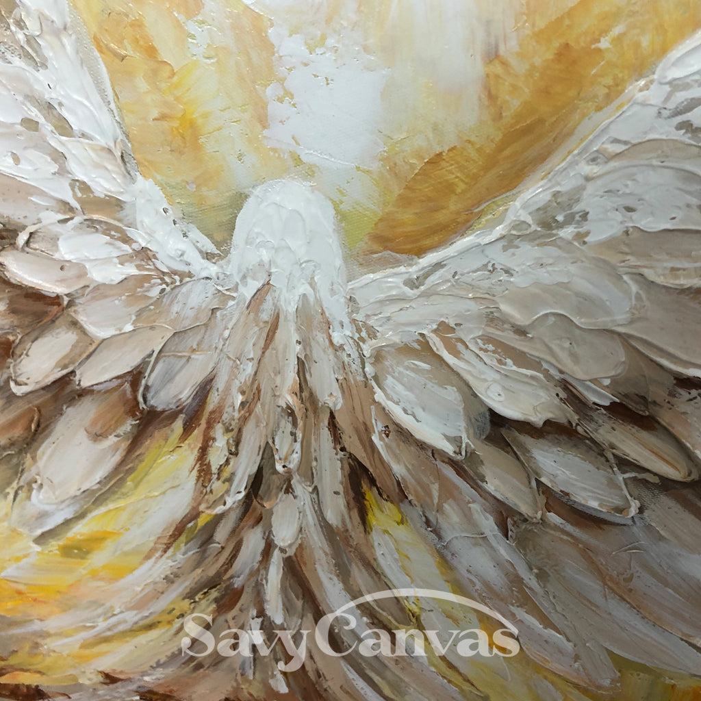 White and Gold Textured Painting | Large Angel Wings Wall Art #ZZ 148