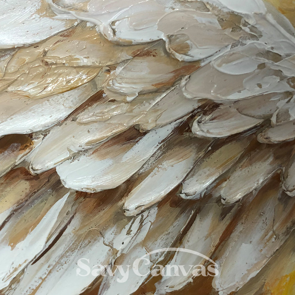 White and Gold Textured Painting | Large Angel Wings Wall Art #ZZ 148