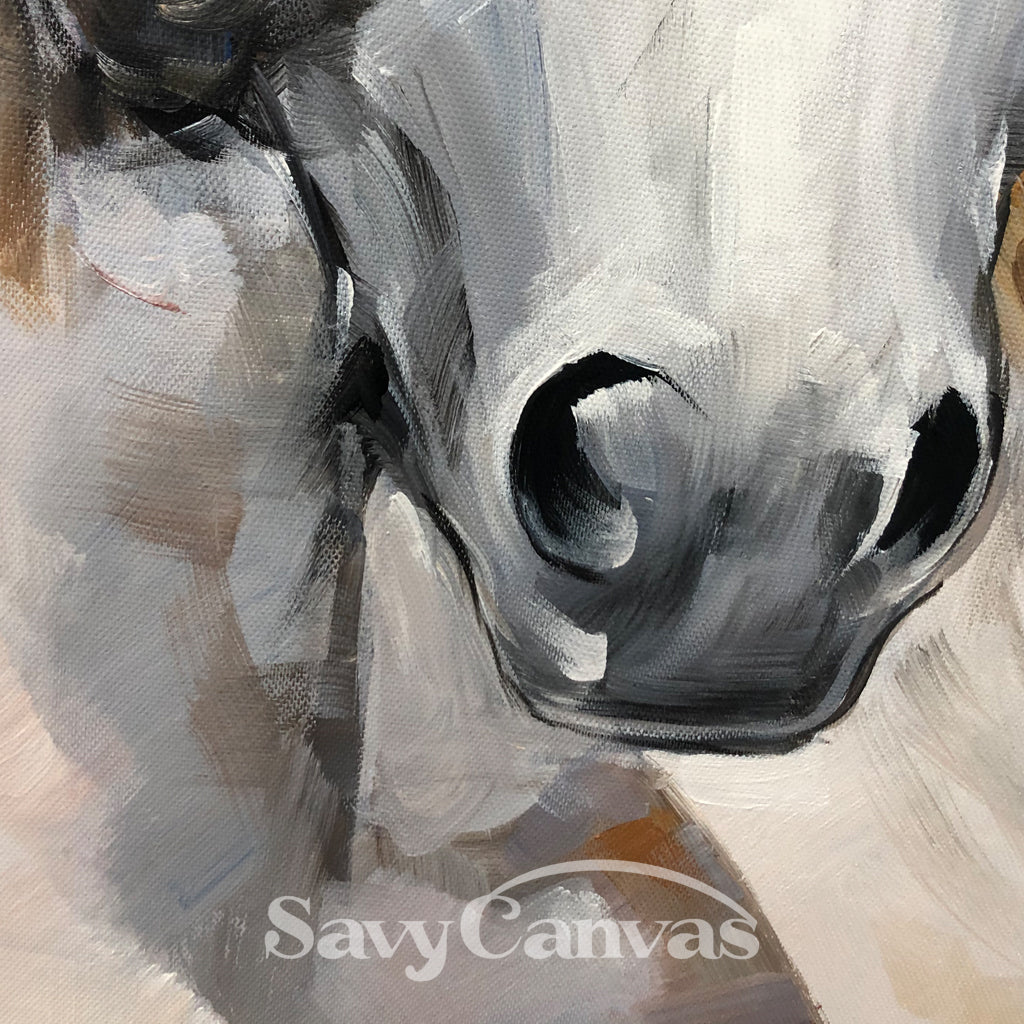 Expressive White Horse Painting | Large Modern Equine Wall Art #ZZ 152