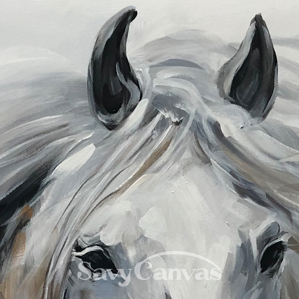 Expressive White Horse Painting | Large Modern Equine Wall Art #ZZ 152