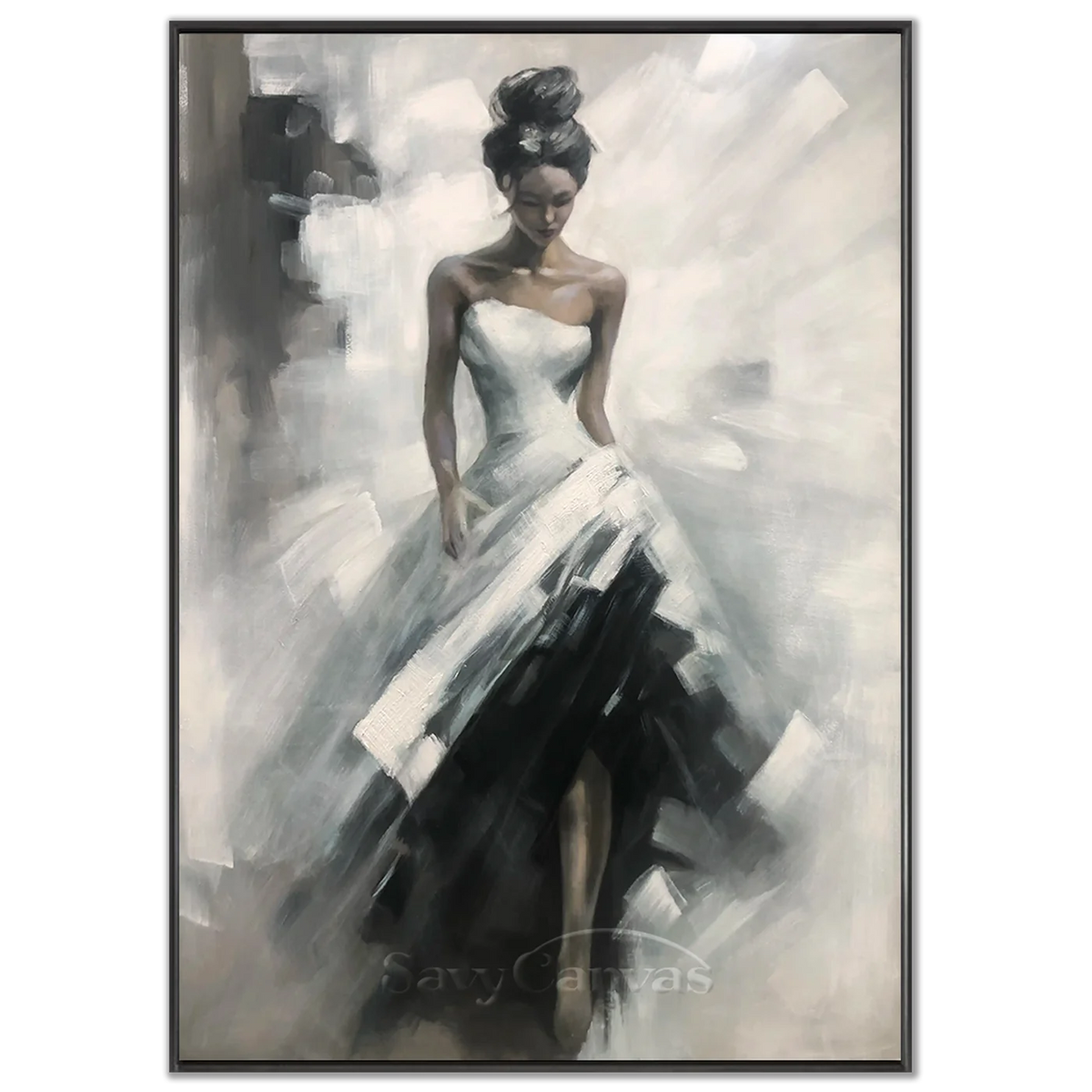 Contemporary Figurative Painting | Large Vertical Woman Black & White Art #ZZ 189