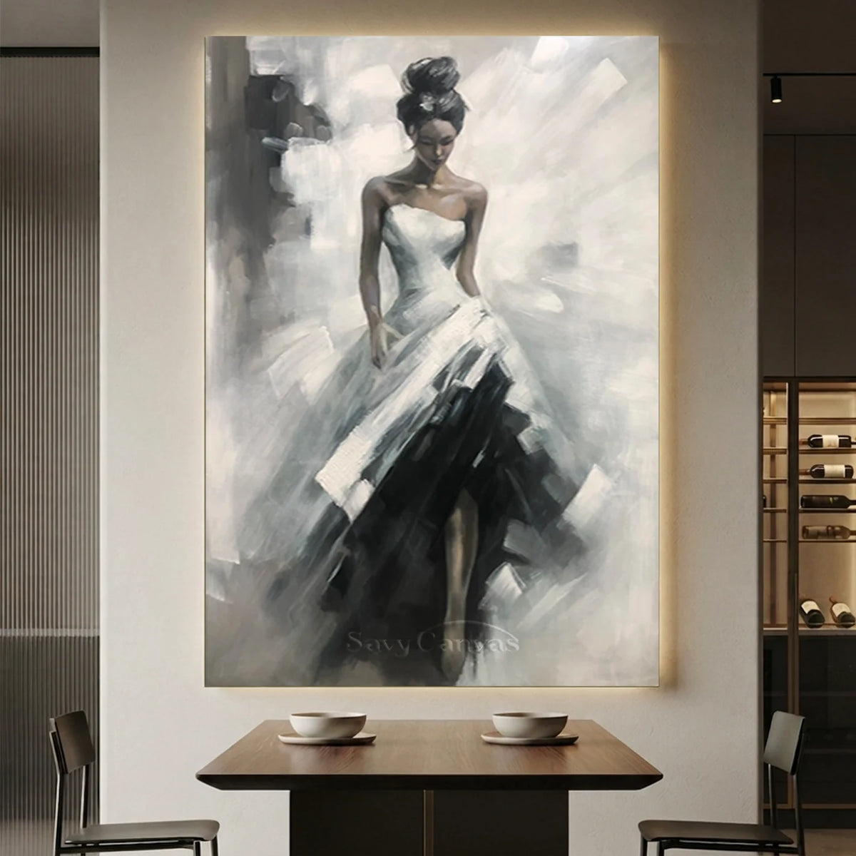 Contemporary Figurative Painting | Large Vertical Woman Black & White Art #ZZ 189