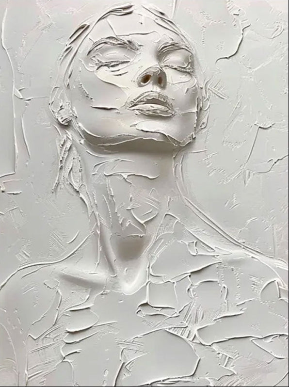 White Minimalist Textured Wall Art | Large Vertical Woman Face Painting #ZZ 194