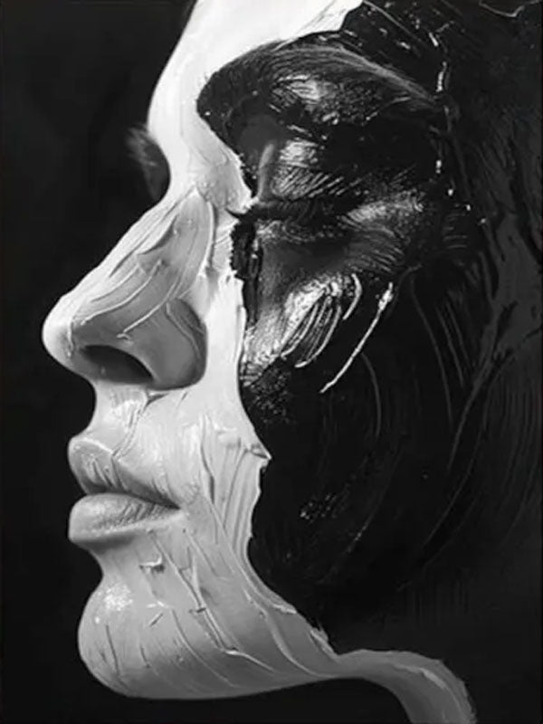 Large Contemporary Portrait Art | Vertical Black & White Abstract Face #ZZ 198