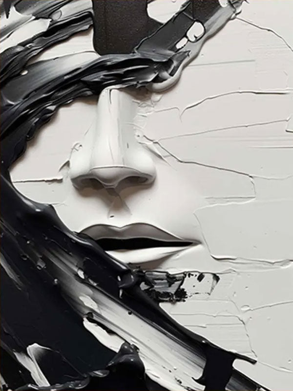 Oversized Vertical Wall Art | Abstract Black and White Face Painting Decor #ZZ 199