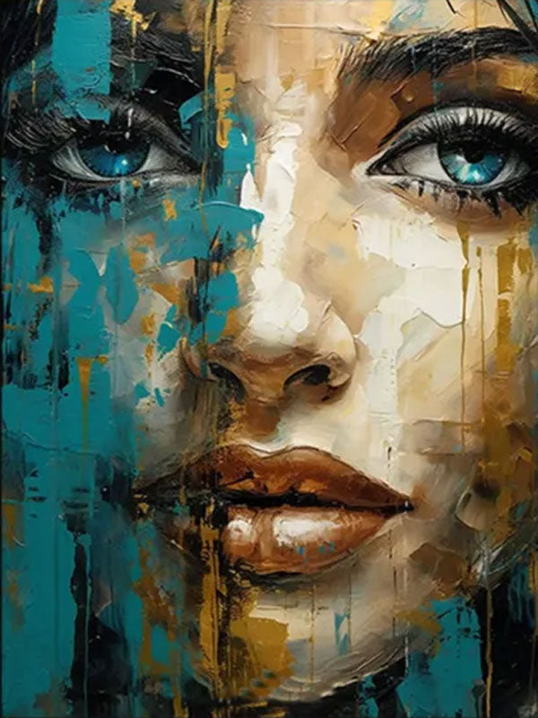 Figurative Abstract Painting | Large Vertical Canvas Art Woman's Face #ZZ 201