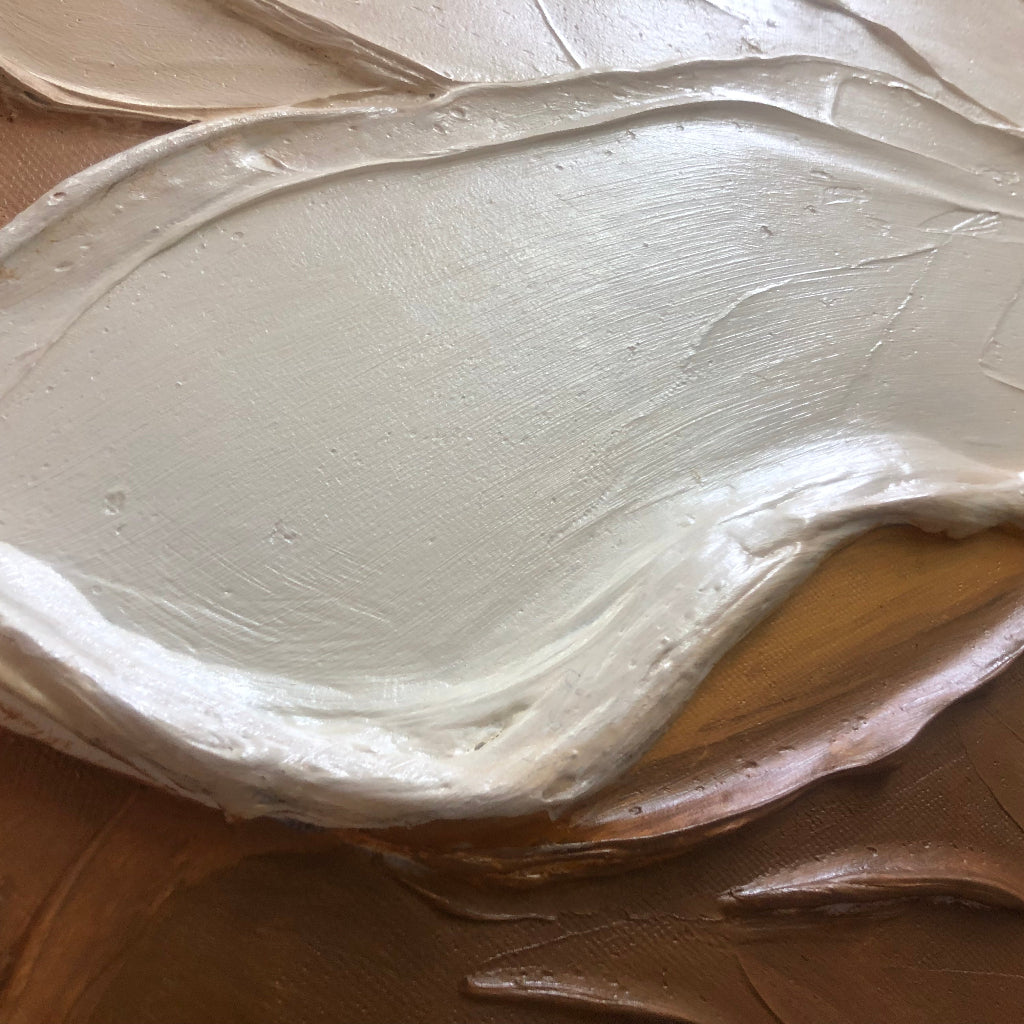 Neutral Boho Textured Floral Art | Hand-Painted White Flower Diptych #ZZ 272